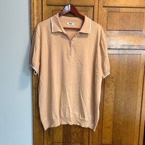 Men's Tan Polo Sweater Shirt with Zipper